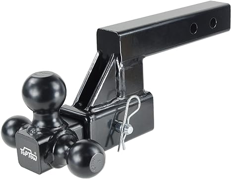 TOPTOW 64122-93 Trailer Drop Hitch Tri Ball Mount with 4-inch Riser/Drop, 2" Receiver Box, 2-inch Solid Shank, 10,000lbs Capacity