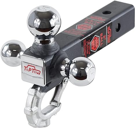 TOPTOW 64012 Trailer Tri Ball Hitch Mount with Beast Hook Chrome Fits for 2 inch Receiver Towing Box