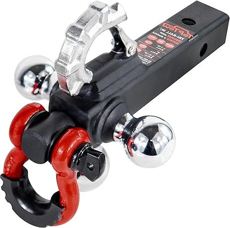 TOPTOW 64062 Recovery Shackle Ball Hitch Mount w/Chrome Triple Tow Ball, 2-in Shank, Multi Fit for 2 inch Trailer Hitch Receiver Box