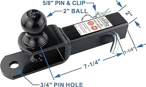 TOPTOW 64031 ATV/UTV 拖车挂钩牵引球安装座，2 英寸球，U 形销，适合 1 1/4 英寸接收器